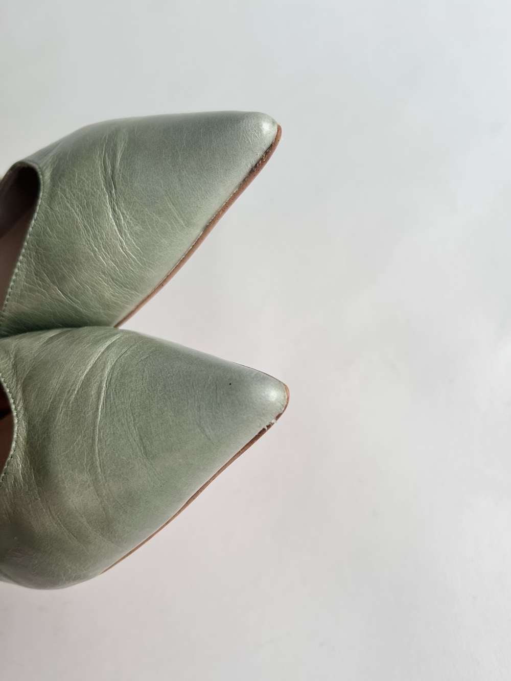 Zara Basic Green Leather Mary Jane Point Toe Glitter Buckle Flats size 7.5 - Picture 11 of 16